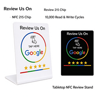 Support de table en acrylique NFC NTAG215 sans contact pour avis Google, carte d'affichage QR Code Tap to Review pour entreprises (hôtels, restaurants, salons)