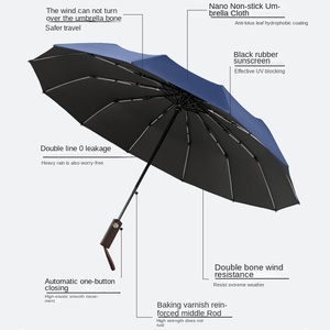 12-bone Double Keel Three-fold <b>Automatic</b> Folding Black Glue Sunscreen Rain Dual-use Sunshade Manufacturers Spot Printing - Product Image 3