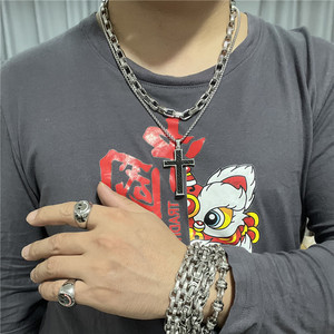 Stainless Steel <b>Cross</b> Pendant Necklace Men's Geometric Design Bezel Setting Fashion Jewelry - Product Image 4