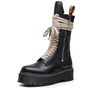 Botas de locomotora de suela gruesa con 18 agujeros para mujer, con cremallera lateral, diseño de lichi, botas largas, cuero genuino - Product Image 1