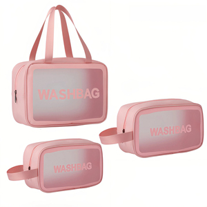 Wholesale Washbag Transparent <b>Vinyl</b> Waterproof Makeup <b>Bag</b> With Handle Zipper Cosmetic <b>Bag</b> Clear Toiletry <b>Bag</b> - Product Image 1