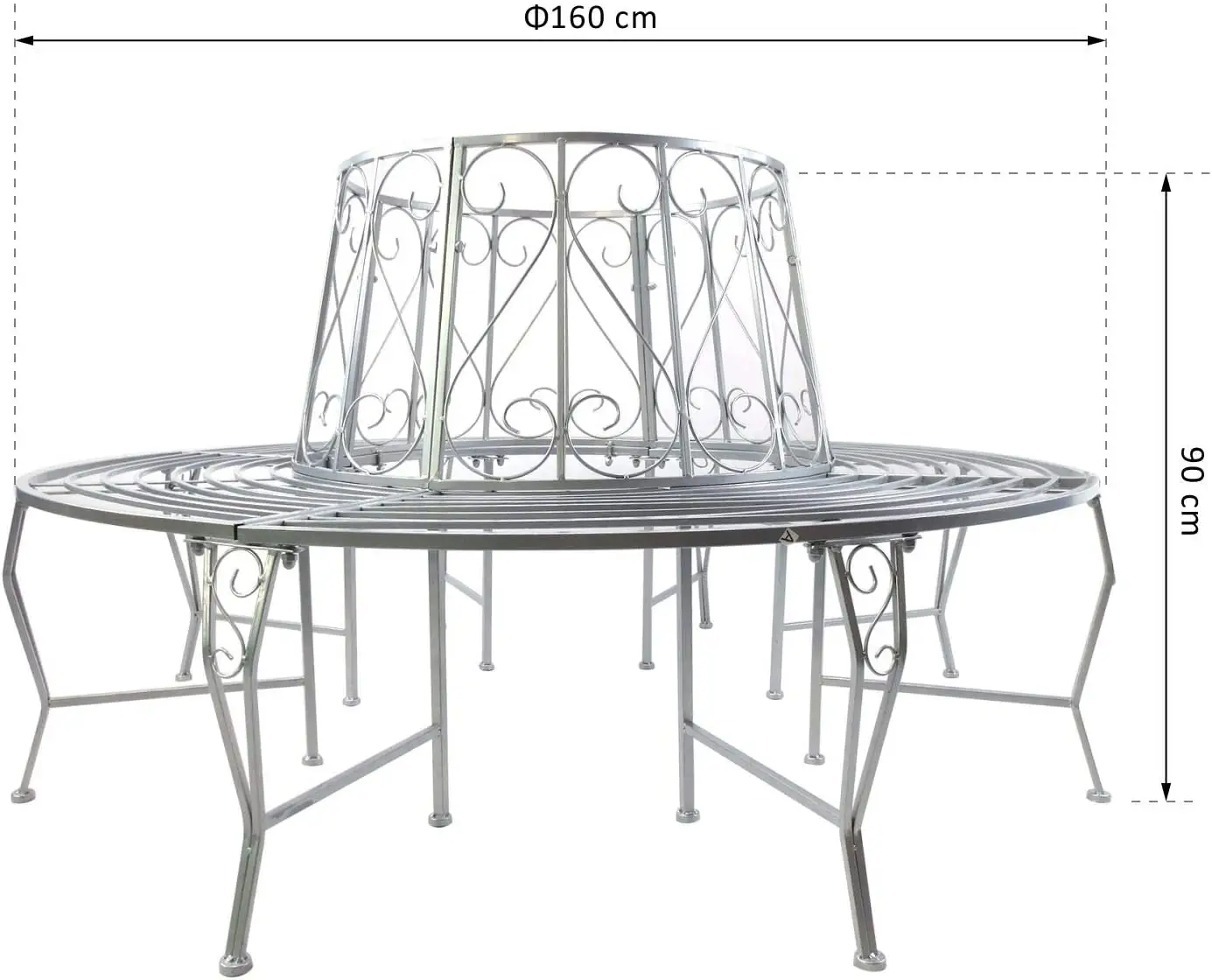 Banco de árbol para exteriores, asiento de jardín de Metal de 160 cm de diámetro