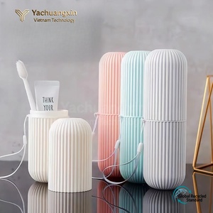 Portable Pink <b>Toothbrush</b> <b>Case</b> <b>With</b> Lid Ribbed Design Travel Storage Box For Camping Outdoor Use All Seasons 1PC - Product Image 6