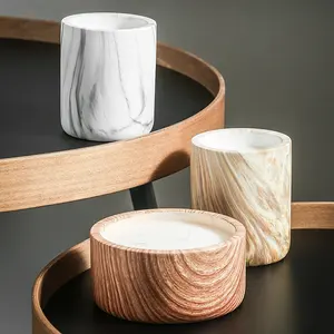 Buona vendita ceramica personalizzata con coperchio in legno vaso di candela in marmo