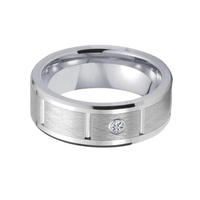 Bague de mariage en carbure de tungstène argenté avec diamant CZ de 8 mm, finition brossée, pour hommes et femmes, vente en gros