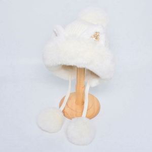 Bonnet d'hiver tricoté en fourrure épaisse et chaude pour femme, avec oreilles de chat et pompon, coupe-vent, idéal pour l'extérieur - Vente en gros - Product Image 2