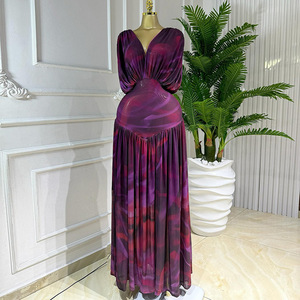 Vestido de Mujer con Cuello <span class=keywords><strong>en</strong></span> V y Estampado de Dos Colores, Vestido Maxi Plisado, Talla Grande Africana, Tallas S-2XL - Product Image 1