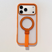 Coque de téléphone prête pour les selfies pour iPhone 15 14 Pro, dos transparent mat avec sangle de maintien pliable et protection métallique surélevée pour l'objectif