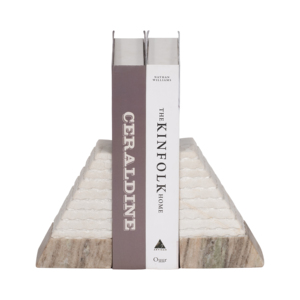 Fermalibri in Marmo Bicolore a Forma di Piramide, Decorazione Moderna per Libreria, Accessori Versatili per Libri - Product Image 1