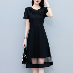 Robe mi-longue patchwork en gaze Vêtements féminins décontractés de couleur unie Col en O Robes coréennes d'été pour les trajets quotidiens - Product Image 6