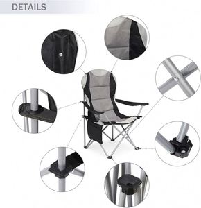 <b>Camping</b> Modern High Back Padded Foldable Steel Frame <b>Moon</b> <b>Chair</b> Oxford Cup Holder Side Pockets Outdoor Furniture Beach - Product Image 4