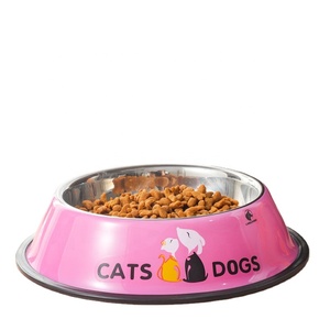 Sıcak toptan 201 paslanmaz çelik köpek havzası için sevimli renkli karikatür baskılı hayvan mama kabı gıda/su en çok satan öğe - Product Image 6