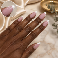 Faux ongles personnalisés blancs French Press, forme amande classique, faux ongles nude rose brillant en gel ABS, faux ongles naturels, vente en gros OEM