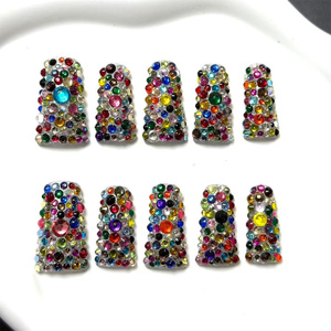 เล็บปลอมอะคริลิกหรูหราแบบกดติด ยาว ทำมือ ทรงเป็ด หนา 3 มิติ ใช้ซ้ำได้ - Product Image 1