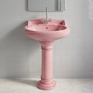 Nuevo Lavabo de Pedestal Independiente de Cerámica Rústica Color Rosa para Baño, Directo de Fábrica India - Product Image 1
