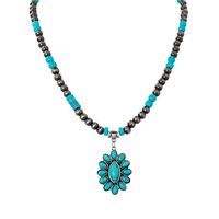 Kalung Wanita Gaya Koboi Barat Rantai Bambu Bunga Turquoise Sintetis Tembaga Gaya Etnik Vintage Populer