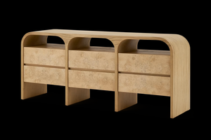 Commode à 6 tiroirs en bois naturel de style mi-siècle, commode en bois massif avec <span class=keywords><strong>patchwork</strong></span> et pieds coniques en bois pour chambre à coucher - Product Image 5