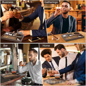 Vente en gros cendrier de luxe en bois et métal accessoires de bureau pour cigares plateau multifonctionnel porte-verre à whisky cendrier pour cigares - Product Image 6