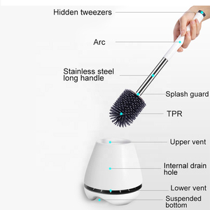 Set di Spazzole per Pulizia del <span class=keywords><strong>Bagno</strong></span> con Manico Lungo e Setole in <span class=keywords><strong>Silicone</strong></span>, con Pinzette, Spazzola per WC e Supporto - Product Image 4