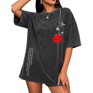 FOXA เสื้อยืดโอเวอร์ไซส์สำหรับผู้หญิงผ้าฝ้ายพิมพ์ลายดอกไม้ฤดูร้อนสวมใส่สบายๆ - Product Image 1