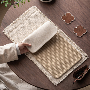 Tapis à thé carré en coton et lin, imperméable et isolant thermiquement, pour accessoires de cérémonie du thé - Product Image 2