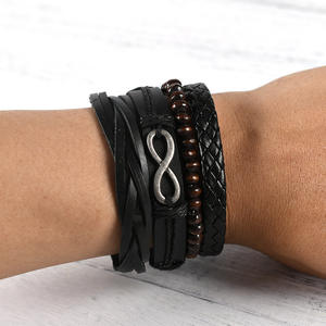 BINSHUO 2022 corde di canapa nera corda intrecciata perline di legno Set multistrato inciso <span class=keywords><strong>a</strong></span> mano bracciale avvolgente in pelle per uomo donna - Product Image 6