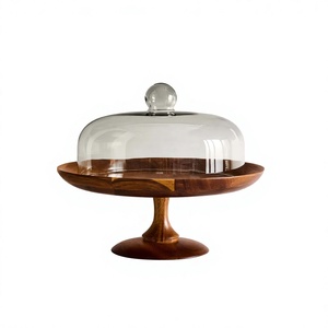 Minimalistic Round Wood <b>Cake</b> <b>Stand</b> Handmade with glass top Pedestal Dessert Display for Wedding Birthday Party Table for hotel - Product Image 2