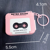 Porte-clés créatif vintage en forme de magnétophone, mini cassette musicale, enregistrement et lecture portables, pendentif