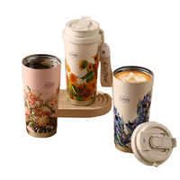 Gobelet personnalisé 17oz/500ml à double paroi en acier inoxydable isolé sous vide conception de fleurs nouvelle tasse à café portable pour filles pour le camping