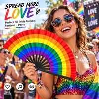 Éventail pliant personnalisé avec logo, célébration arc-en-ciel, 33 cm, en bambou et plastique, fierté LGBT, éventails promotionnels personnalisés imprimés