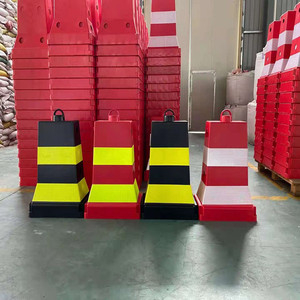 Bolardos de Plástico PU Rellenos de Agua Ronda 60x40x83 cm Rojo Negro Barreras de Aislamiento para Construcción de Carreteras y Entradas Comunitarias - Product Image 1