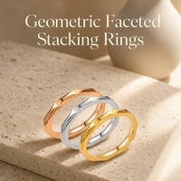 Bague empilable fine en acier inoxydable plaqué or rose 18 carats, coupe facetée, unisexe, anti-oxydation, personnalisable