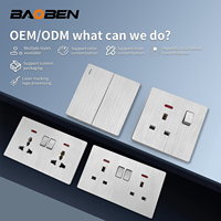 Interruptor de Pared BAOBEN Estándar Británico Color Gris Plateado, Enchufe de Pared Universal con Carga USB, Enchufe de 86mm*146mm