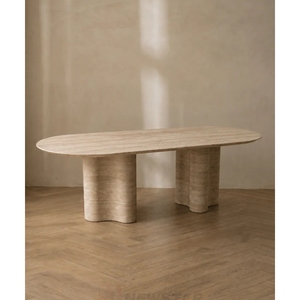 Modern Streamline Natural Marble <b>Table</b> Flat Overall Design Household <b>Dining</b> Room Interior - Product Image 5