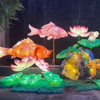 Lanterne de Nouvel An Traditionnelle Chinoise à Plusieurs Couleurs, Grande Lanterne en Forme de Poisson et de Fleur de Lotus, Lumières LED, Décoration de Festival