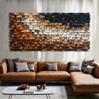 Peinture décorative en mosaïque de bois massif, décoration murale de luxe légère, art mural tridimensionnel fait à la main, décoration murale en bois