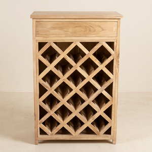 Teak Wood Minimalist Bottle Rack & Cabinet for Wine Cellar and <b>Bar</b> Holds 10-19 Bottles - Product Image 1
