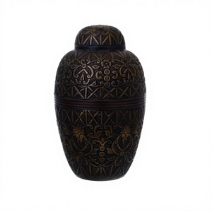 Metal en relieve flor negro latón antiguo cremación adulto entierro urna para cenizas humanas bolsa de terciopelo gratis - Product Image 1