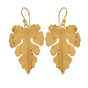 best quality gold plated earring designer leaf hook earrings solid 925 sterling silver handmade jewelry low price