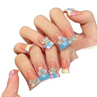 Uñas postizas acrílicas europeas y americanas de media cubierta con diseño de pico de pato tallado, con pegamento para uso en los dedos.