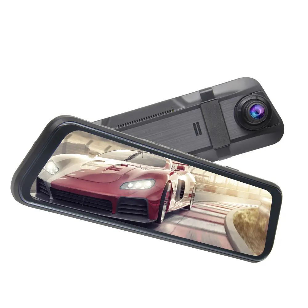 9.66 Inch touch screen rearview mirror Monitor HD 1080p car dvr video recorder Dashcam 2 channel double stream media dash cam