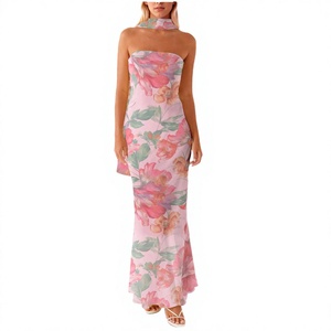 Nuevo Vestido Maxi de Verano para Mujer, Sexy, Ajustado, Estilo Sirena, Floral, con Cuello Halter, Espalda Descubierta, Casual, Elegante, para Diario, Fiestas, Vacaciones - Product Image 4