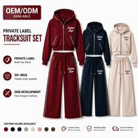 Ensemble de survêtement personnalisé pour femme, comprenant un sweat à capuche court zippé orné de strass bordeaux et un pantalon de jogging à jambes larges
