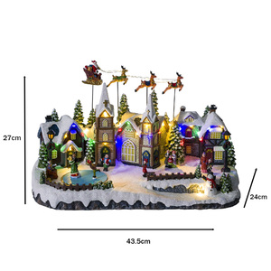 Décoration de <span class=keywords><strong>maison</strong></span> artisanale en résine, <span class=keywords><strong>maison</strong></span> de village de Noël avec rennes animés et luge, éclairage LED musical, directement de l'usine - Product Image 2