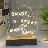 Présentoir de lumière LED acrylique créatif personnalisé 3D effaçable tableau de notes Usb base en bois tableau d'affichage éclairé pour cadeaux