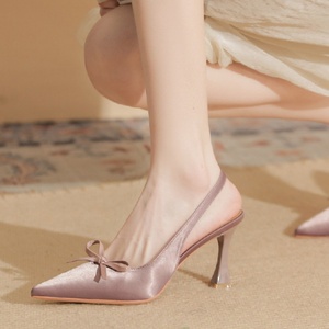 Zapatos de Novia de Moda para Mujer, Zapatos de Tacón de Cuero Rosa para Boda, Estilo Coreano, Sandalias de Tacón Delgado de Satén Cómodas y de Lujo con Lazo - Product Image 5