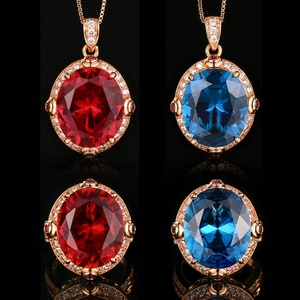Ensemble de bijoux tendance en or 14 carats plaqué or rose, cuivre écologique, imitation rubis et saphir taille ovale, comprenant des bagues et un collier TU - Product Image 2