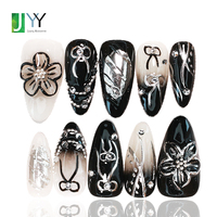 Faux Ongles à Presser de Luxe Personnalisés en Gel 3D, Motif Fleur Cerise Amande, 10 Pièces, Faits Main, Design Noir, Acrylique Effet Œil de Chat, Vente en Gros