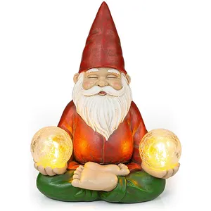ขายส่ง angel garden gnome-Yoga Zen Gnome พร้อมไฟ LED ตกแต่งสวน,พลังงานแสงอาทิตย์ใช้กลางแจ้ง
