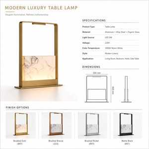 Luxury Modern Marble Effect LED Table Lamp Metal Frame Decorative Nightstand Lamp for Bedroom Living Room Hotel Project - Product Image 4